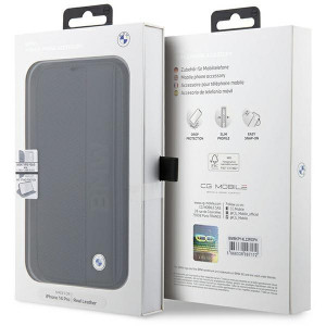 Оригинален калъф тип книга BMW Leather Textured & Stripe BMBKP14X22RDPK - iPhone 14 Pro Max черен - Img 7
