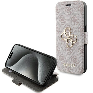 Оригинален калъф тип книга GUESS 4G Metal Logo - iPhone 15 Pro Max розов - Img 1