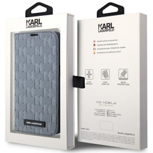 Оригинален калъф тип книга KARL LAGERFELD Saffiano Monogram KLBKP14SSAKLHPG - iPhone 14 сребрист - Img 7