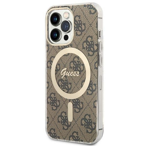 Оригинален комплект GUESS 4G Print (гръб + зарядно) MagSafe GUBPP13LH4EACSW - iPhone 13 Pro кафяв - Img 2