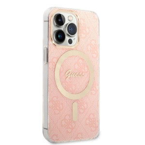 Оригинален комплект GUESS 4G Print (гръб + зарядно) MagSafe GUBPP13XH4EACSP - iPhone 13 Pro Max розов - Img 4
