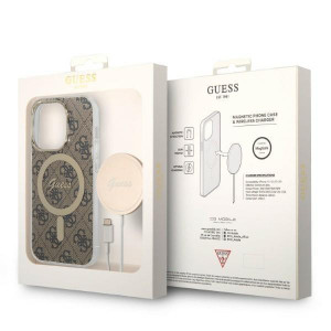Оригинален комплект GUESS 4G Print (гръб + зарядно) MagSafe GUBPP14LH4EACSW - iPhone 14 Pro кафяв - Img 10