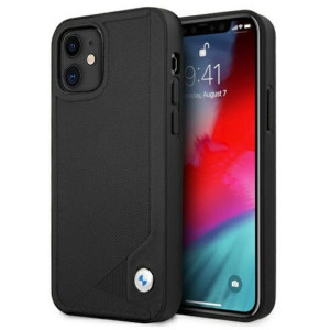 Оригинален твърд гръб от еко кожа BMW Leather Deboss BMHCP12SRCDPK - iPhone 12 mini черен - Img 1