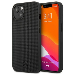 Оригинален твърд гръб с естествена кожа MERCEDES Metal Logo MEHCP13MMBLBK - iPhone 13 черен - Img 1