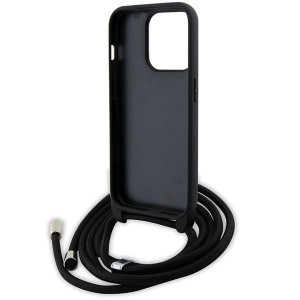Оригинален твърд гръб с презрамка KARL LAGERFELD Saffiano Metal Pin Karl & Choupette - iPhone 15 Pro черен - Img 6