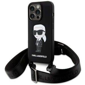 Оригинален твърд гръб с презрамка KARL LAGERFELD Silicone Ikonik KLHCP15XSCBSKNK - iPhone 15 Pro Max черен - Img 1