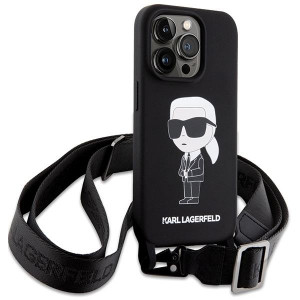 Оригинален твърд гръб с презрамка KARL LAGERFELD Silicone Ikonik KLHCP15XSCBSKNK - iPhone 15 Pro Max черен - Img 3