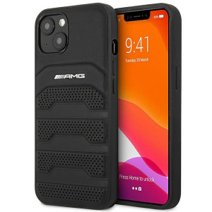 Оригинален твърд гръб AMG Leather Debossed Lines AMHCP14MGSEBK - iPhone 14 Plus черен - Img 1