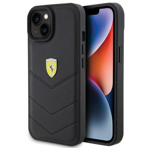 Оригинален твърд гръб FERRARI Quilted Metal Logo - iPhone 15 черен - Img 1