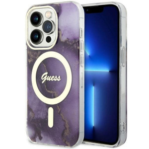 Оригинален твърд гръб GUESS Golden Marble MagSafe GUHMP14LHTMRSU - iPhone 14 Pro лилав - Img 1