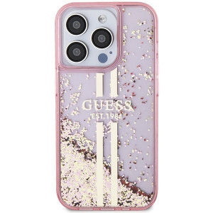 Оригинален твърд гръб GUESS Liquid Glitter Gold Stripes - iPhone 15 Pro розов - Img 3