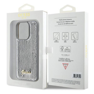 Оригинален твърд гръб GUESS Sequin Script Metal - iPhone 15 Pro сребрист - Img 8