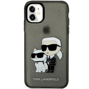Оригинален твърд гръб KARL LAGERFELD Gliter Karl & Choupette KLHCN61HNKCTGK - iPhone 11 черен - Img 1