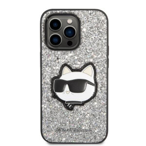 Оригинален твърд гръб KARL LAGERFELD Glitter Choupette Patch KLHCP14LG2CPS - iPhone 14 Pro сребрист - Img 3