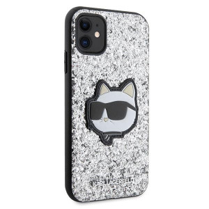 Оригинален твърд гръб KARL LAGERFELD Glitter Choupette Patch KLHCN61G2CPS - iPhone 11 сребрист - Img 4