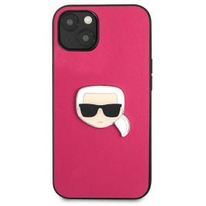 Оригинален твърд гръб KARL LAGERFELD Leather Ikonik Karl's Head Metal KLHCP13SPKMP - iPhone 13 mini розов - Img 3