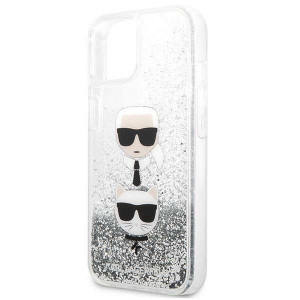 Оригинален твърд гръб KARL LAGERFELD Liquid Glitter Karl & Choupette Head KLHCP13SKICGLS - iPhone 13 mini сив - Img 6