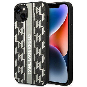 Оригинален твърд гръб KARL LAGERFELD Monogram Stripe KLHCP14MPGKLSKG - iPhone 14 Plus сив - Img 1