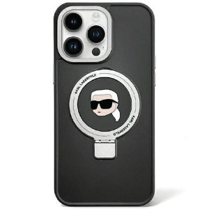 Оригинален твърд гръб KARL LAGERFELD Ring Stand Karl Head MagSafe KLHMP15LHMRSKHK - iPhone 15 Pro черен