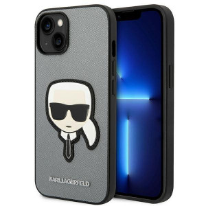 Оригинален твърд гръб KARL LAGERFELD Saffiano Karl's Head Patch KLHCP14SSAPKHG - iPhone 14 сребрист - Img 1