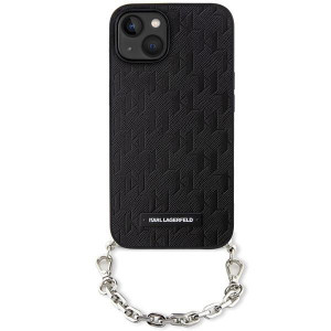 Оригинален твърд гръб KARL LAGERFELD Saffiano Monogram Chain KLHCP14SSACKLHPK - iPhone 14 черен - Img 2