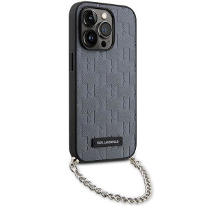 Оригинален твърд гръб KARL LAGERFELD Saffiano Monogram Chain KLHCP14XSACKLHPG - iPhone 14 Pro Max сребрист - Img 3