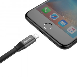 Плосък кабел за зареждане и данни със закопчалка BASEUS Nimble USB Type A към Lightning 2A 0.23m черен (CALMBJ-B01) - Img 7