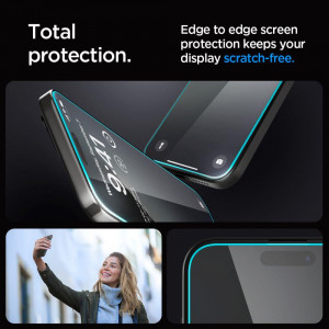 Плосък стъклен протектор SPIGEN TR Ez Fit с инструмент за поставяне - iPhone 15 Pro Max прозрачен - Img 9