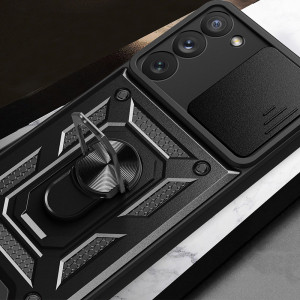 Подсилен гръб Hybrid Armor Camshield с подвижно покритие за камерата и стойка - Samsung Galaxy S23 син - Img 7