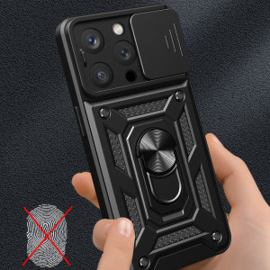 Подсилен гръб Hybrid Armor Camshield с подвижно покритие за камерата и стойка - iPhone 15 Pro Max розов - Img 3