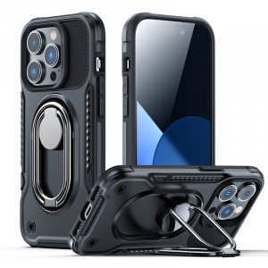Подсилен гръб JOYROOM Dual Hinge с ринг стойка - iPhone 14 Pro черен - Img 1