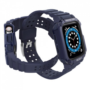 Подсилен калъф за корпус с каишка Protect - Apple Watch 41mm Series 9 / 41mm Series 8 / 41mm Series 7 / 40mm Series 6 / 40mm SE / 40mm Series 5 / 40mm Series 4 / 38mm Series 3 / 38mm Series 2 син - Img 3