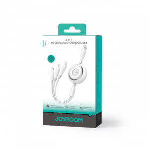 Прибиращ се кабел за зареждане и данни JOYROOM Colorful S-A40 3in1 USB Type A към USB Type C / Lightning / micro USB 1m бял - Img 2