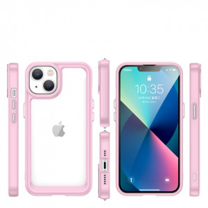 Прозрачен гръб с гел рамка Outer Space - iPhone 14 Plus розов - Img 2