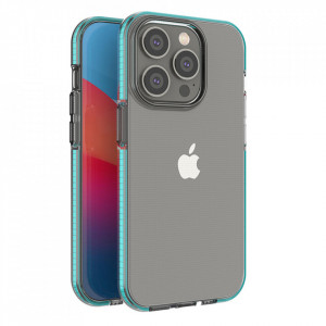 Прозрачен силиконов гръб с цветен кант Spring - iPhone 14 Pro светлосин - Img 1