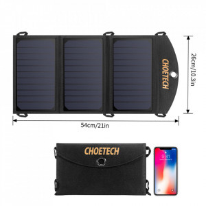 Сгъваемо соларно зарядно CHOETECH 19W 2x USB Type A черно - Img 3