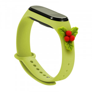 Силиконова каишка Xmas - Xiaomi Mi Band 3 / Band 4 коледен дизайн (имел) зелен - Img 1