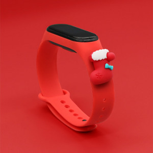Силиконова каишка Xmas - Xiaomi Mi Band 3 / Band 4 коледен дизайн (чорап) червен - Img 2