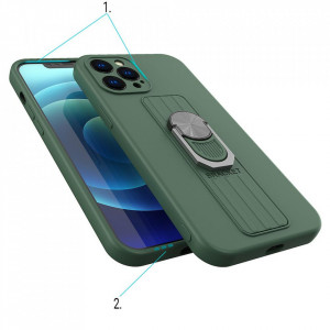 Силиконов гръб с държач-стойка Ring - iPhone 12 mini сребрист - Img 3