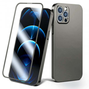 360° гръб + стъклен протектор JOYROOM - iPhone 13 Pro сив сив металик - Img 1