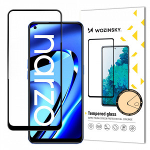 5D Full Glue закален стъклен протектор с пълно покритие WOZINSKY съвместим с гръб - Realme narzo 50A с черна рамка - Img 1