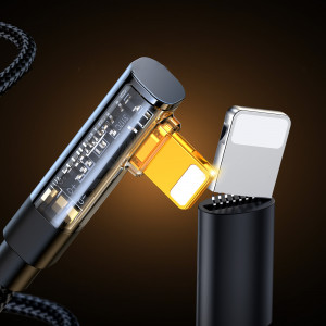 90° кабел за зареждане и данни с оплетка JOYROOM USB Type A към Lightning с бързо зареждане 2.4A 1.2m черен (S-UL012A6) - Img 6