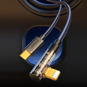 90° кабел за зареждане и данни с оплетка JOYROOM USB Type C към Lightning с бързо зареждане 20W 1.2m черен (S-CL020A6) - Img 14