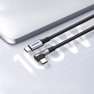 90° кабел за зареждане и данни с оплетка UGREEN US334 USB Type C към USB Type C 480Mb/s 2m черен - Img 3