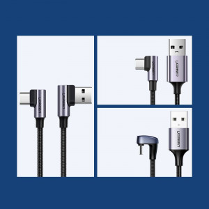 90° кабел за зареждане и данни с оплетка UGREEN USB Type A към USB Type C с бързо зареждане 3.0 3A 0.5m сив (US176 20855) - Img 6