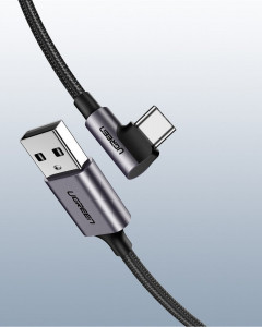 90° кабел за зареждане и данни с оплетка UGREEN USB Type A към USB Type C 3A 2m сив (50942) - Img 11