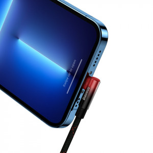 90° кабел за зареждане и данни BASEUS MVP 2 USB Type C към Lightning с бързо зареждане 20W 1m черен / червен - Img 7