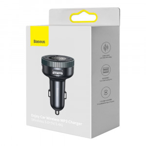 Bluetooth 5.0 FM трансмитер за кола BASEUS Enjoy Car с два USB порта за зареждане и мини жак 3.5mm 3.4A (LED дисплей) (CCLH-01) черен - Img 5