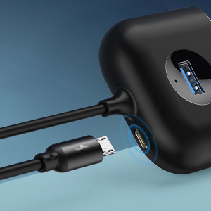 USB хъб BASEUS Square round 4в1 USB Type A 3.0 към USBType A 3.0 / 3x USB Type A 2.0 1m (CAHUB-AY01) черен - Img 9