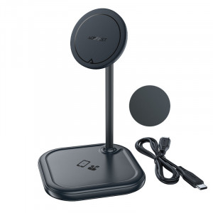 Безжично зарядно със стойка ACEFAST Qi 15W за iPhone (поддържа Magsafe) и AirPods (E6) сиво - Img 1